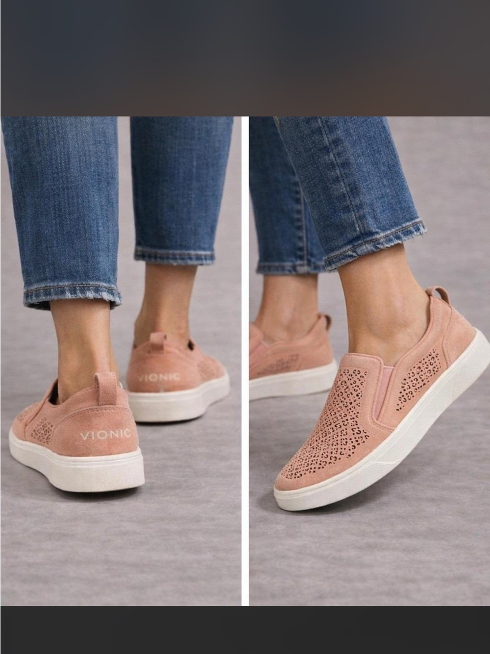 Vionic Slip-On Women's Sneakers in Peach with Laser-Cut‎ Detail